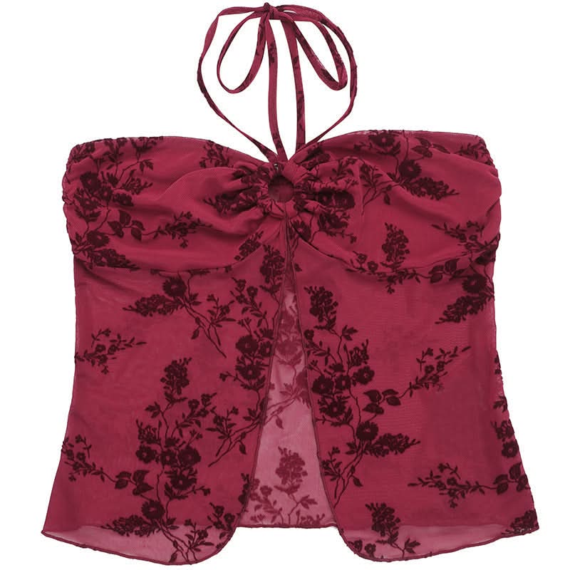 Halter o ring mesh crop top