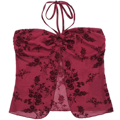Halter o ring mesh crop top