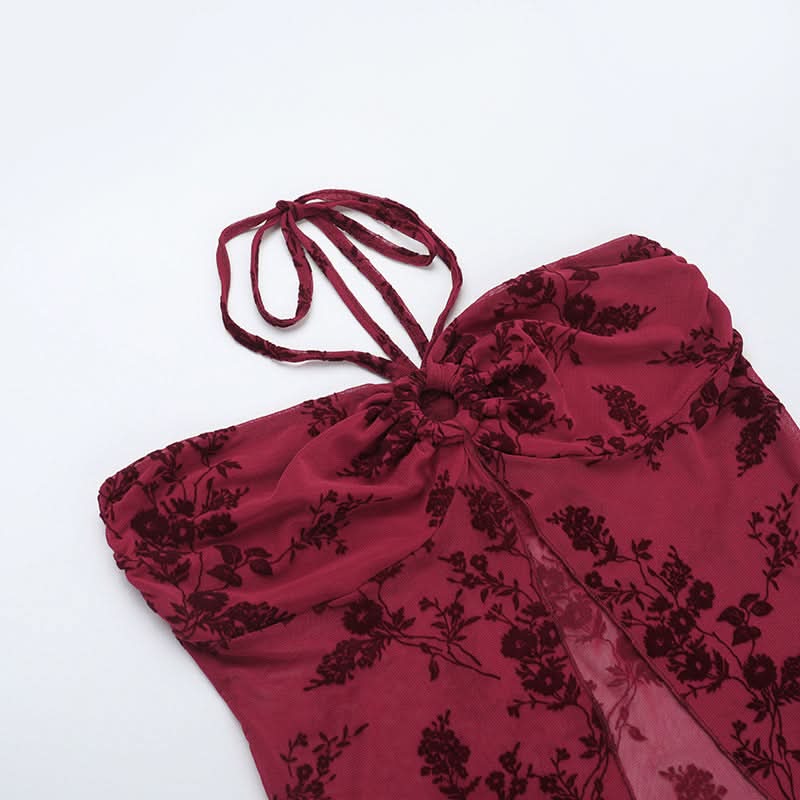 Halter o ring mesh crop top