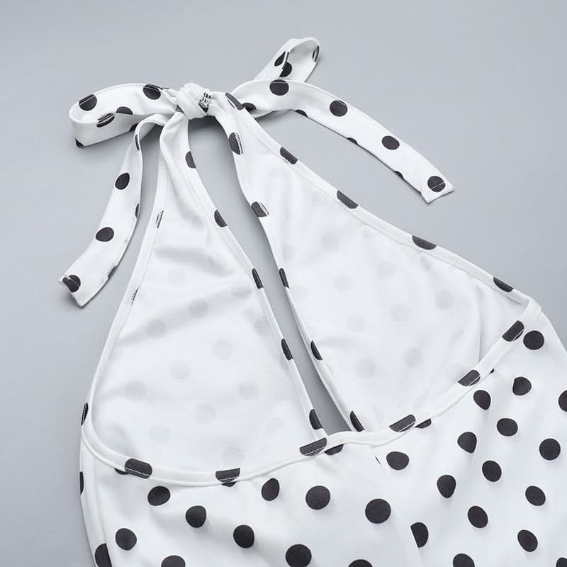 Halter v neck polka dot slit maxi dress