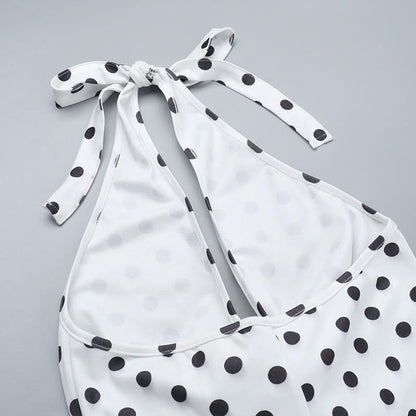 Halter v neck polka dot slit maxi dress