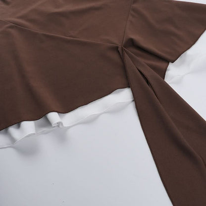 Halter metal chain ruffle mini dress