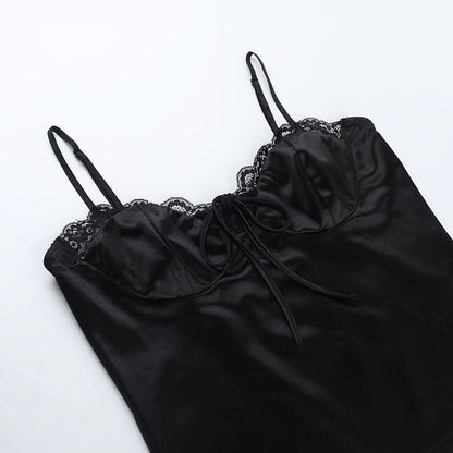 Lace hem satin bowknot cami top