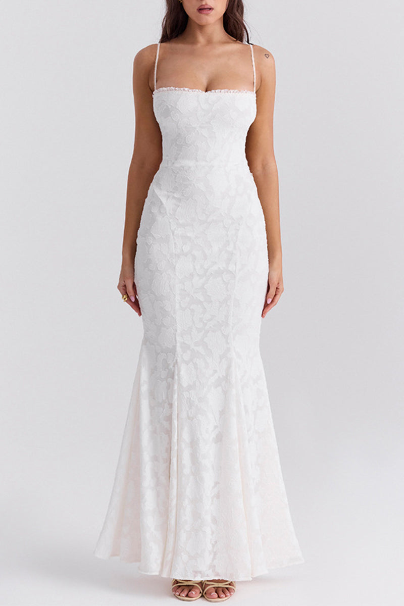 Sexy Backless Strap Design Square Neck Fishtail Dresses