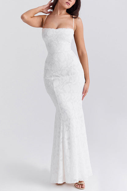 Sexy Backless Strap Design Square Neck Fishtail Dresses