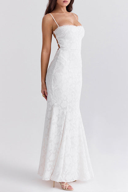 Sexy Backless Strap Design Square Neck Fishtail Dresses