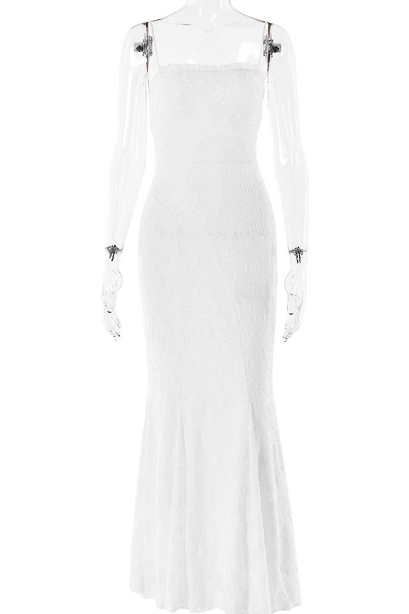 Sexy Backless Strap Design Square Neck Fishtail Dresses