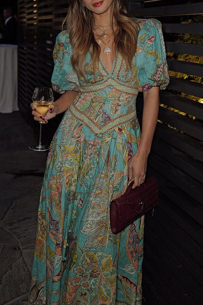 Casual Floral Print Pocket V Neck A Line Dresses