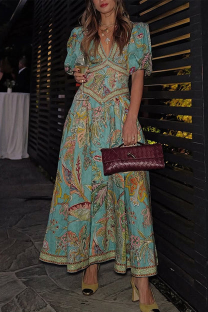 Casual Floral Print Pocket V Neck A Line Dresses