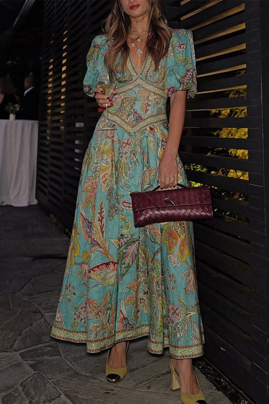 Casual Floral Print Pocket V Neck A Line Dresses