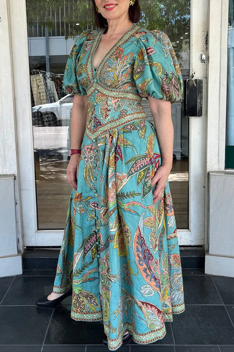 Casual Floral Print Pocket V Neck A Line Dresses