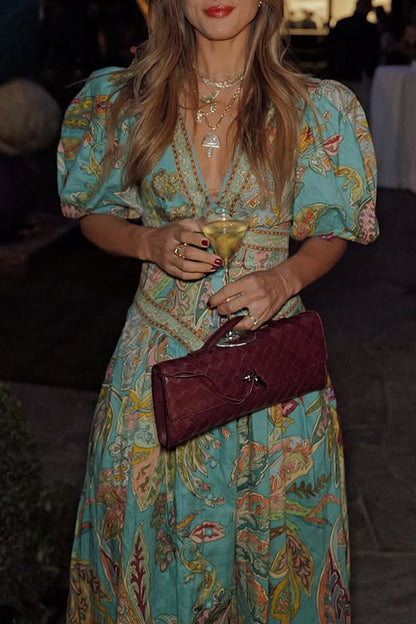 Casual Floral Print Pocket V Neck A Line Dresses