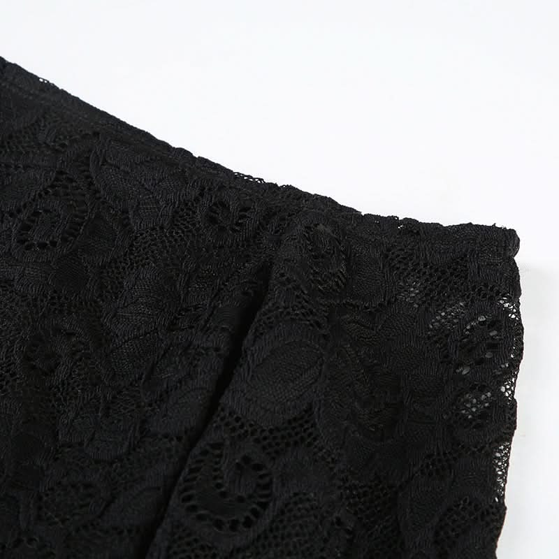 Irregular long sleeve lace one shoulder solid top