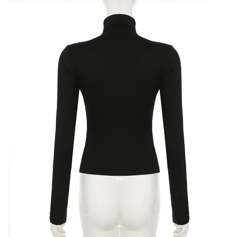 Hollow out long sleeve high neck irregular solid cut out top