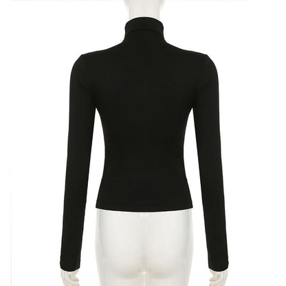 Hollow out long sleeve high neck irregular solid cut out top