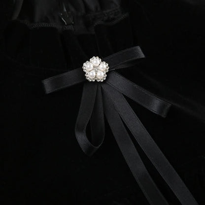 Ruffle bowknot cap sleeve zip-up velvet mini dress