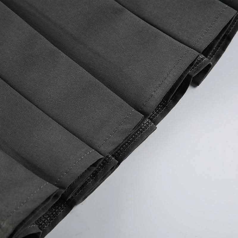 Pleated hollow out o ring zip-up A line cut out mini skirt