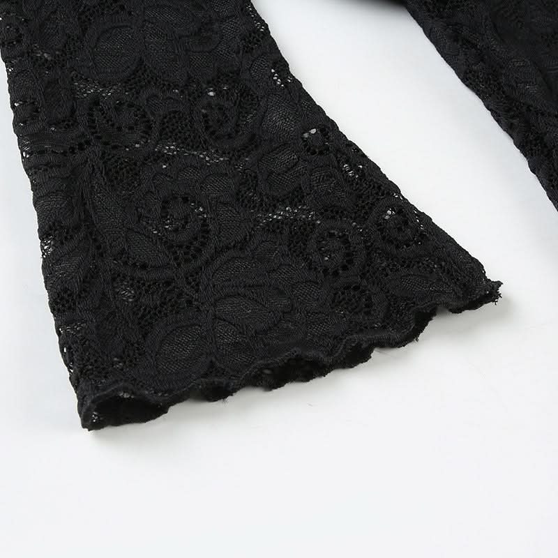 Irregular long sleeve lace one shoulder solid top