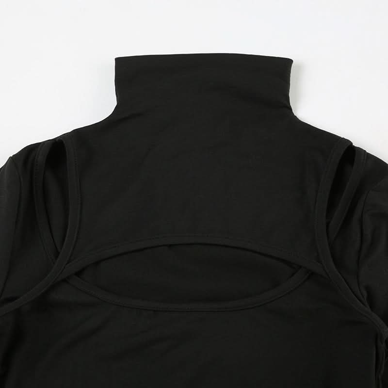 Hollow out long sleeve high neck irregular solid cut out top