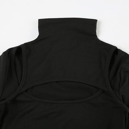 Hollow out long sleeve high neck irregular solid cut out top