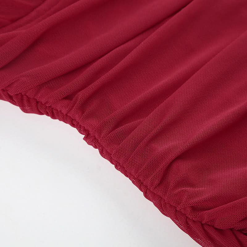 Ruched halter irregular backless red top