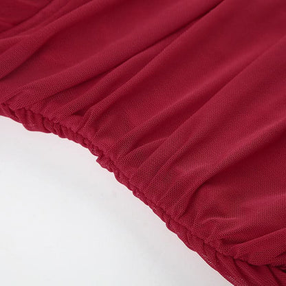 Ruched halter irregular backless red top