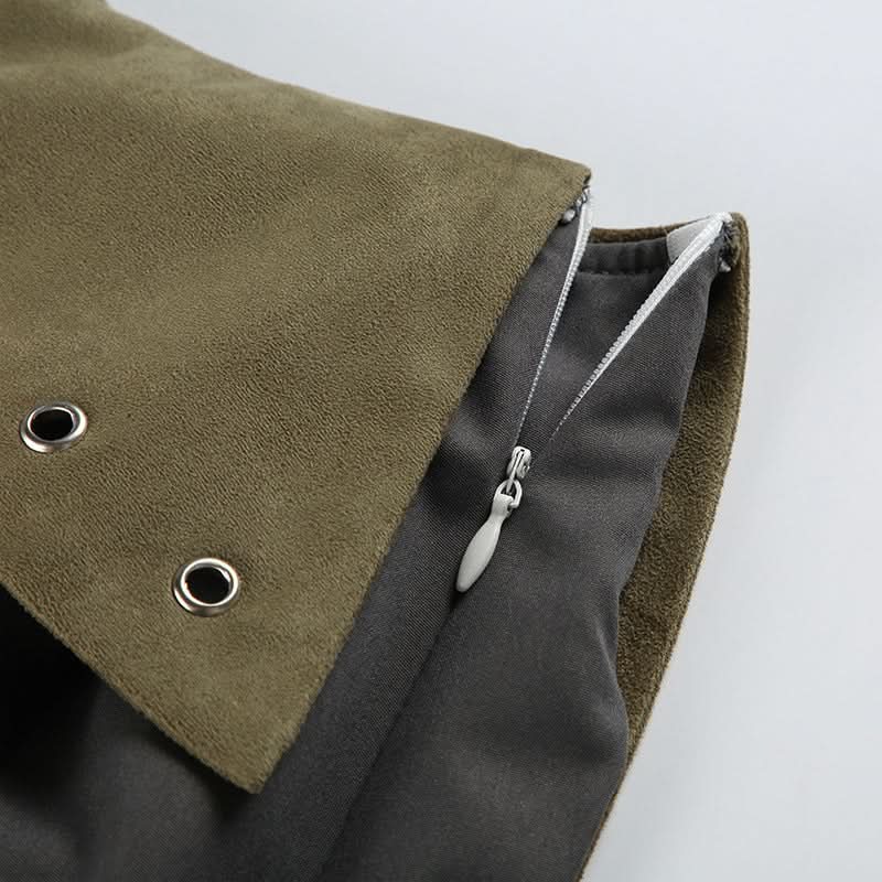 Pleated hollow out o ring zip-up A line cut out mini skirt