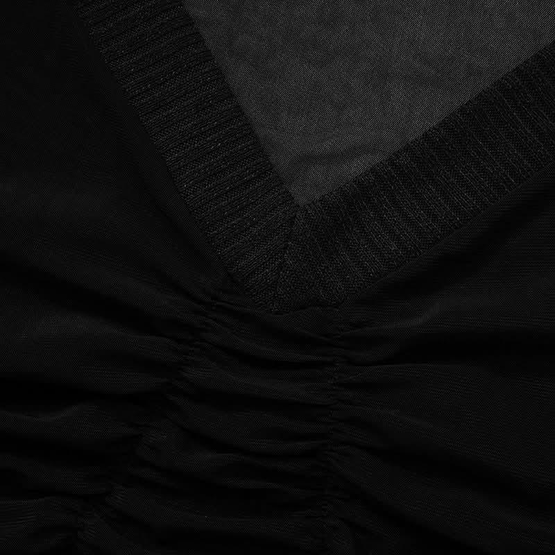 Long sleeve ruched mesh v neck gloves top