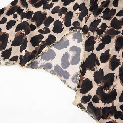 Leopard print v neck self tie long flared sleeve top