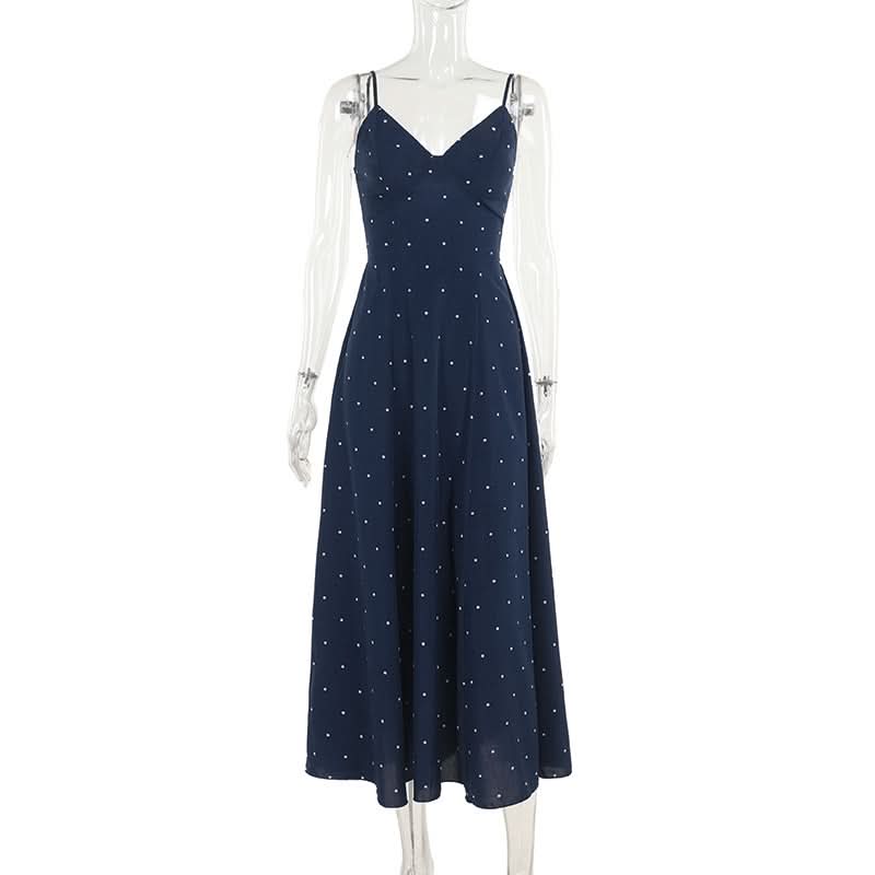 Polka dot v neck smocked contrast cami midi dress