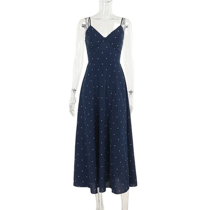 Polka dot v neck smocked contrast cami midi dress