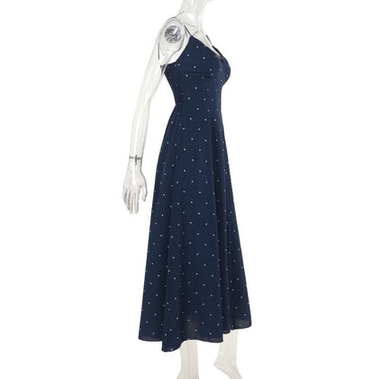 Polka dot v neck smocked contrast cami midi dress