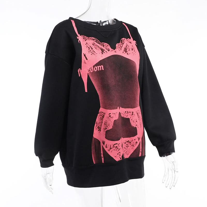 Lace up long sleeve body print contrast top