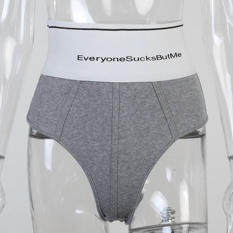 High rise letter pattern ribbed contrast short pant