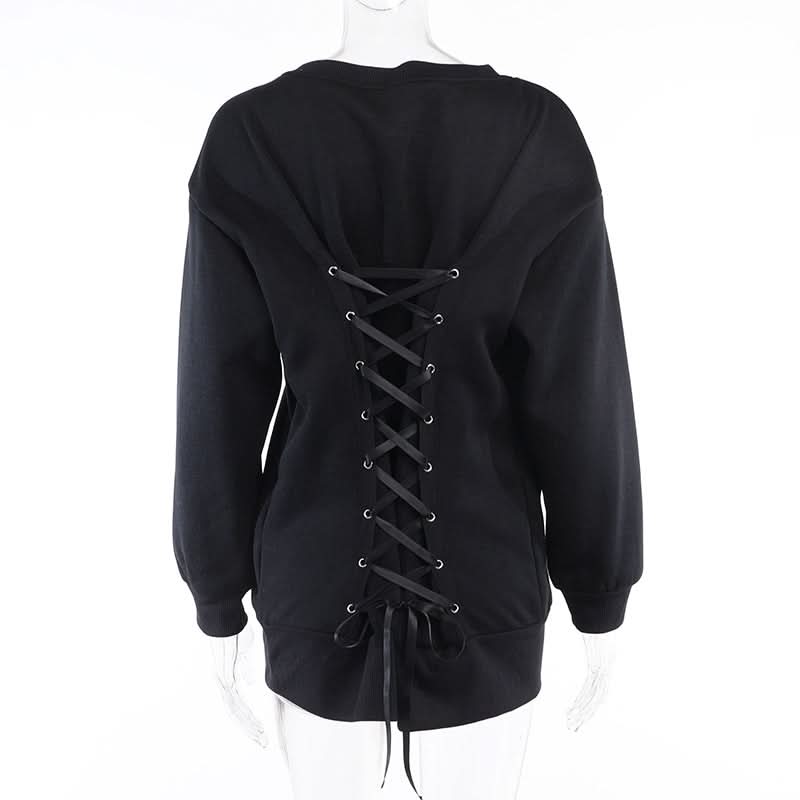 Lace up long sleeve body print contrast top