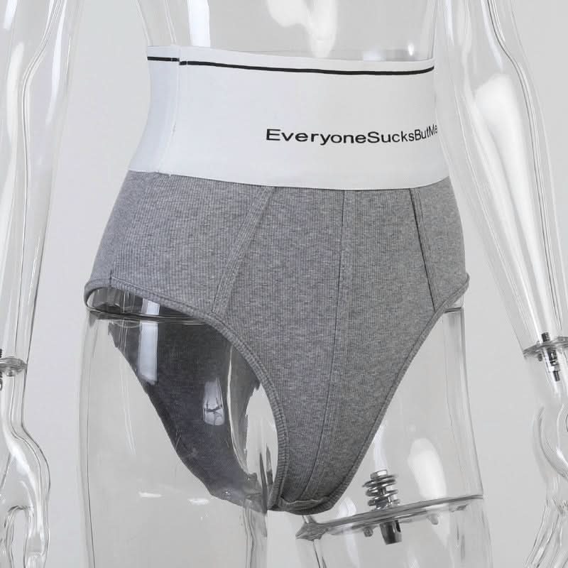 High rise letter pattern ribbed contrast short pant