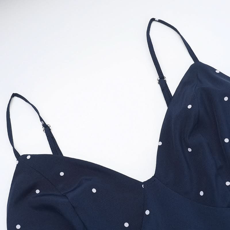 Polka dot v neck smocked contrast cami midi dress
