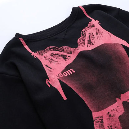 Lace up long sleeve body print contrast top
