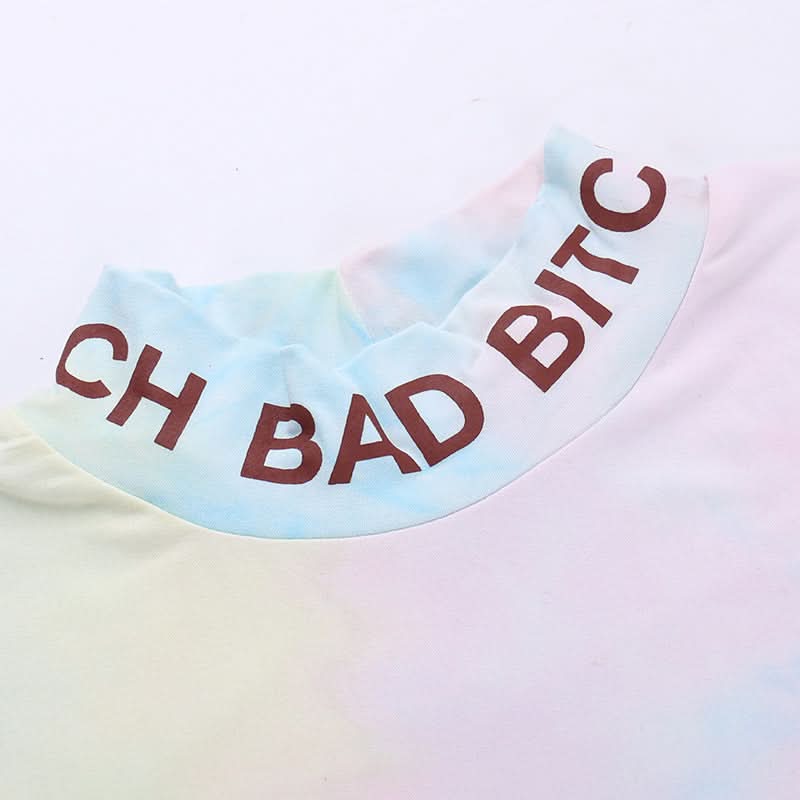 Hollow out high neck letter avatar pattern cut out mini dress