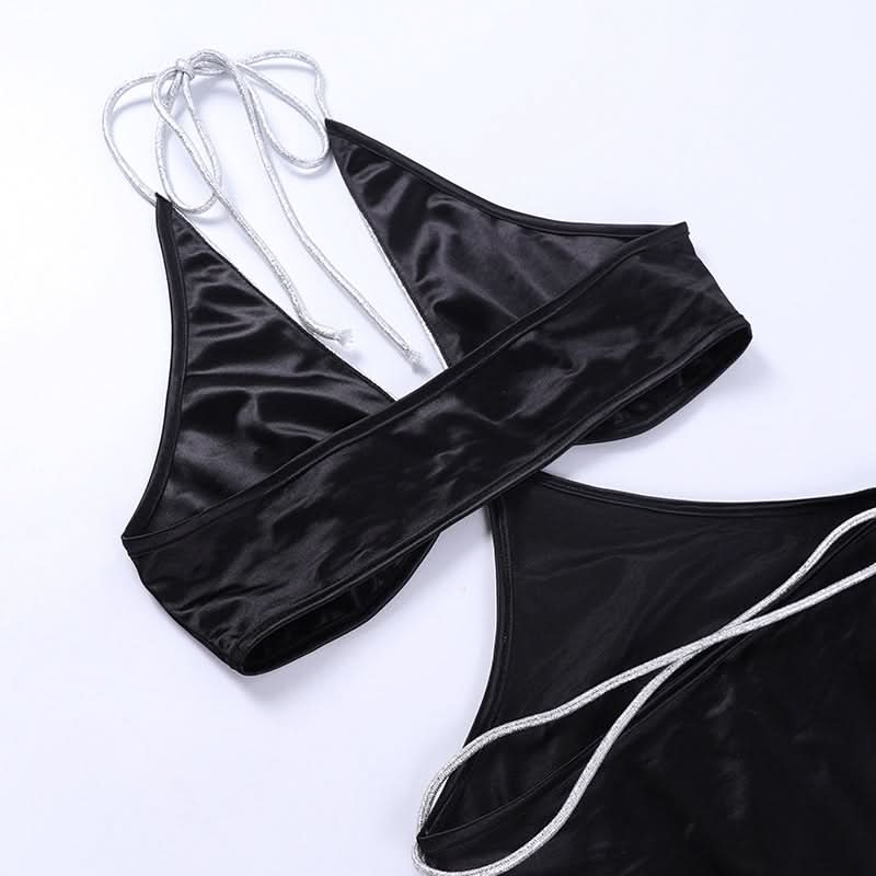 Halter self tie irregular deep V neck mini dress