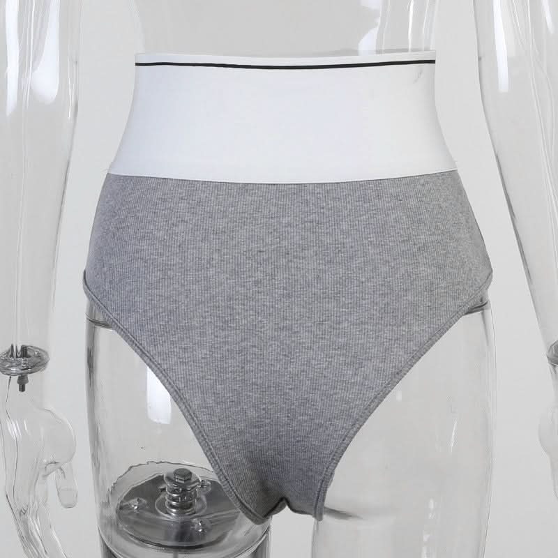 High rise letter pattern ribbed contrast short pant