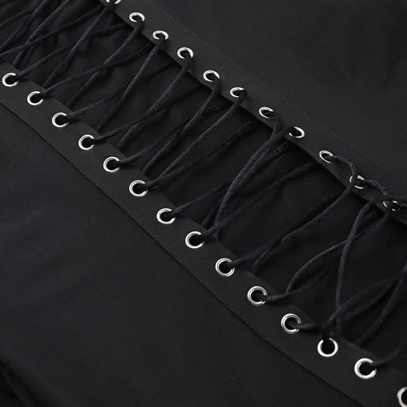 Long sleeve crewneck lace up solid maxi dress