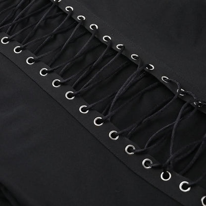 Long sleeve crewneck lace up solid maxi dress