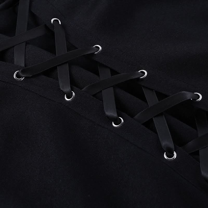 Lace up long sleeve body print contrast top