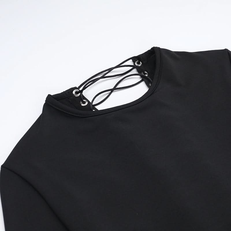 Long sleeve crewneck lace up solid maxi dress