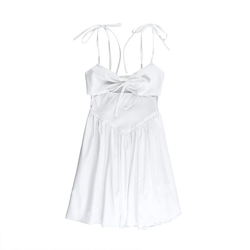Self tie ruched hollow out smocked cami cut out mini dress
