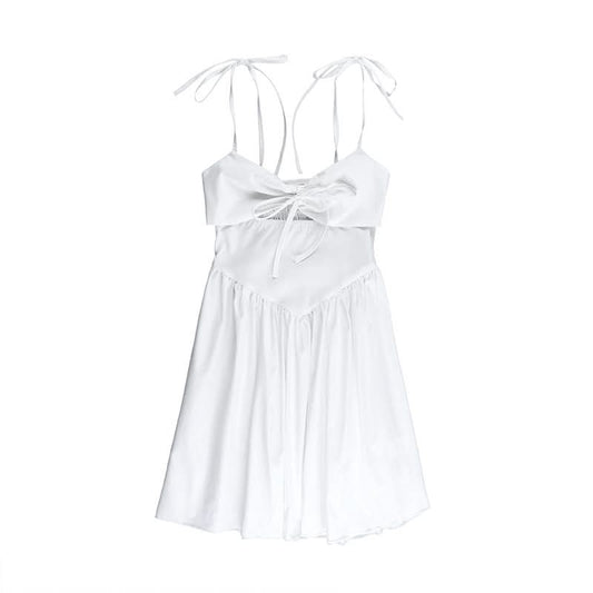 Self tie ruched hollow out smocked cami cut out mini dress