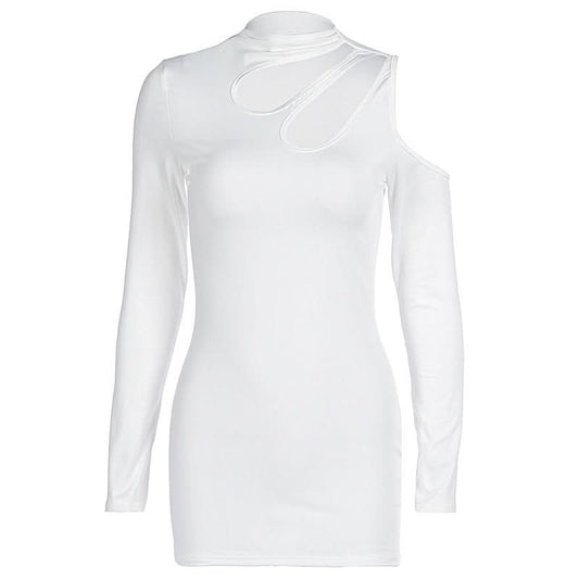 Long sleeve hollow out irregular solid cut out mini dress