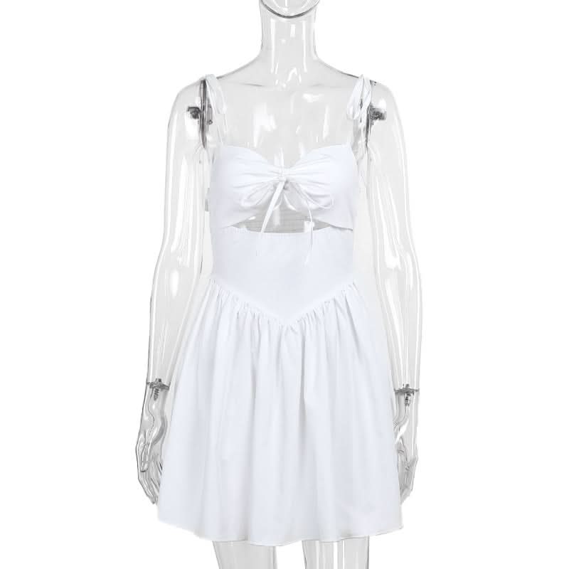 Self tie ruched hollow out smocked cami cut out mini dress