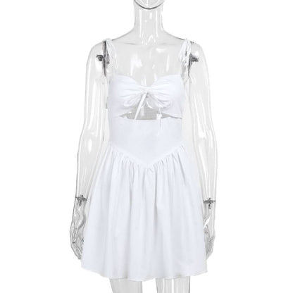 Self tie ruched hollow out smocked cami cut out mini dress